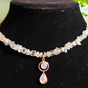 Moonstone/Aquamarine/ Quartz Choker Necklace